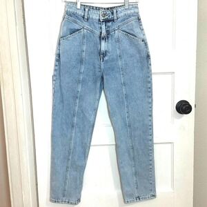 Roxy Mum High Waisted Tapered Acid Wash Blue Denim Jeans Size 27 Seam Detail